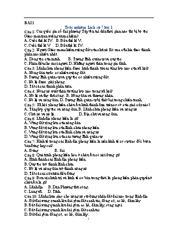 Câu hỏi trắc nghiệm ôn tập học kỳ I môn Lịch sử 7 (Có đáp án)