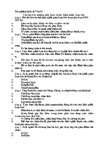 Câu hỏi trắc nghiệm ôn tập học kỳ II môn Lịch sử 7 (Có đáp án)