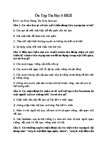 Câu hỏi trắc nghiệm ôn tập học kỳ II môn Tin học 6 (Có đáp án)