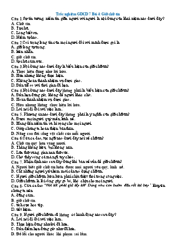 Câu hỏi trắc nghiệm ôn tập môn Giáo dục công dân 7 Sách Chân trời sáng tạo - Bài 4 + 5 + 6 (Có đáp án)
