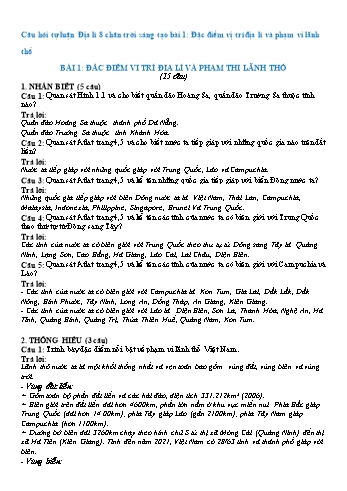 Câu hỏi tự luậ ôn tập môn Địa lí 8 (Chân trời sáng tạo) - Bài 1 đến 6 (Có đáp án)