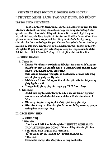 Chuyên đề hoạt động trải nghiệm môn Ngữ văn Thuyết minh sáng tạo vật dụng, đồ dùng