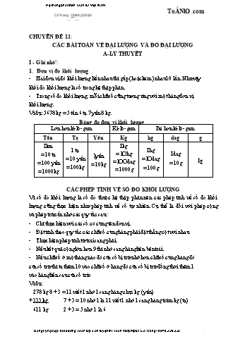 Chuyên đề nâng cao Toán Lớp 3 - Chuyên đề 11: Các bài toán về đại lượng và đo đại lượng