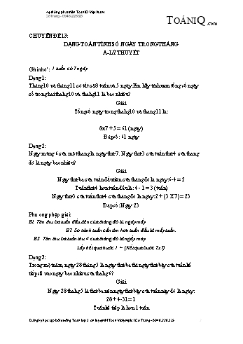 Chuyên đề nâng cao Toán Lớp 3 - Chuyên đề 13: Dạng toán tính số ngày trong tháng