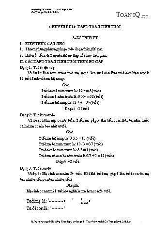 Chuyên đề nâng cao Toán Lớp 3 - Chuyên đề 14: Dạng toán tính tuổi
