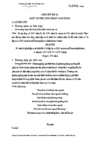 Chuyên đề nâng cao Toán Lớp 3 - Chuyên đề 18: Một số phương pháp giải toán