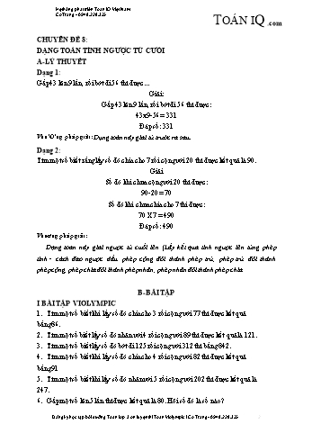 Chuyên đề nâng cao Toán Lớp 3 - Chuyên đề 8: Dạng toán tính ngược từ cuối