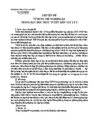Chuyên đề Sử dụng thí nghiệm ảo trong dạy học trực tuyến môn Vật lý 8