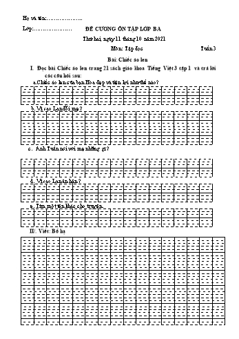 Đề cương ôn tập các môn Khối 3 - Tuần 3 - Năm học 2021-2022 - Trường Tiểu học Chánh Hội A