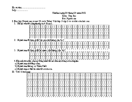 Đề cương ôn tập các môn Khối 3 - Tuần 4 - Năm học 2021-2022