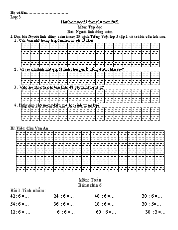 Đề cương ôn tập các môn Khối 3 - Tuần 5 - Năm học 2021-2022