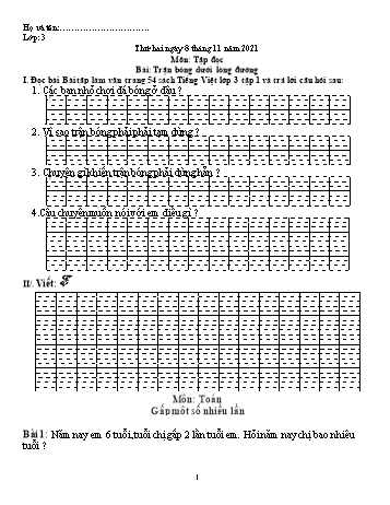 Đề cương ôn tập các môn Khối 3 - Tuần 7 - Năm học 2021-2022