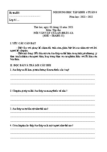 Đề cương ôn tập các môn Khối 4 - Tuần 6 - Năm học 2021-2022 - Trường Tiểu học Chánh Hội A