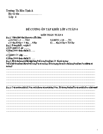 Đề cương ôn tập các môn Khối 4 - Tuần 6 - Trường Tiểu học Hòa Tịnh A