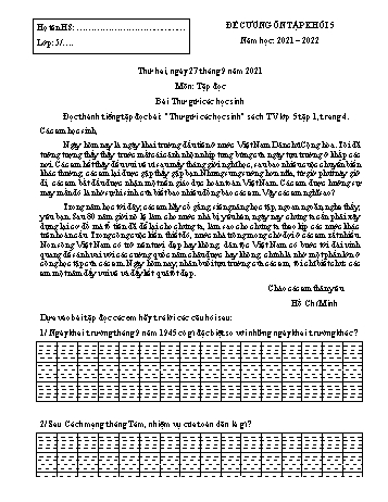 Đề cương ôn tập các môn Khối 5 - Tuần 1 - Năm học 2021-2022 - Trường Tiểu học Chánh Hội A