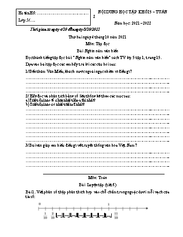 Đề cương ôn tập các môn Khối 5 - Tuần 2 - Năm học 2021-2022 - Trường Tiểu học Chánh Hội A