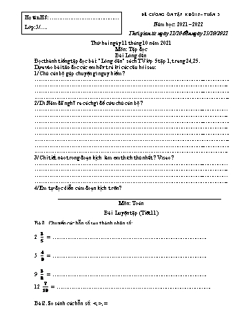 Đề cương ôn tập các môn Khối 5 - Tuần 3 - Năm học 2021-2022 - Trường Tiểu học Chánh Hội A
