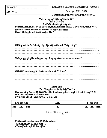 Đề cương ôn tập các môn Khối 5 - Tuần 5 - Năm học 2021-2022 - Trường Tiểu học Chánh Hội A