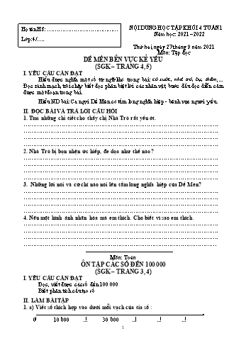 Đề cương ôn tập các môn Lớp 4 - Tuần 1 - Năm học 2021-2022 - Trường Tiểu học Chánh Hội A