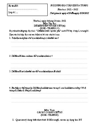 Đề cương ôn tập các môn Lớp 4 - Tuần 2 - Năm học 2021-2022 - Trường Tiểu học Chánh Hội A
