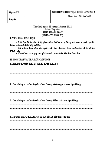 Đề cương ôn tập các môn Lớp 4 - Tuần 3 - Năm học 2021-2022 - Trường Tiểu học Chánh Hội A