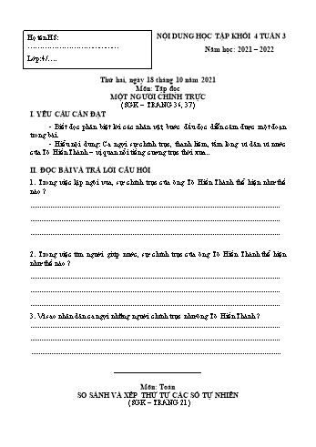 Đề cương ôn tập các môn Lớp 4 - Tuần 4 - Năm học 2021-2022 - Trường Tiểu học Chánh Hội A