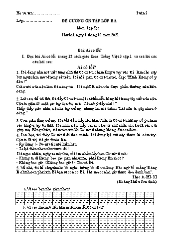 Đề cương ôn tập Covid 19 các môn Khối 3 - Tuần 2 - Năm học 2021-2022 - Trường Tiểu học Chánh Hội A