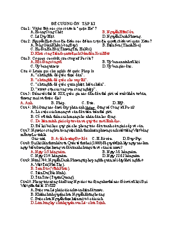 Đề cương ôn tập học kỳ I môn Lịch sử 8