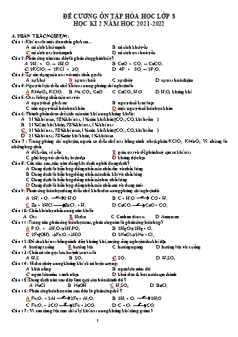 Đề cương ôn tập học kỳ II môn Hóa học 8 - Năm học 2021-2022