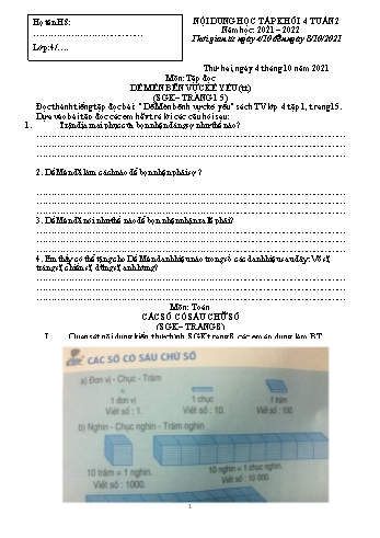 Đề cương ôn tập Lớp 4 - Tuần 2 - Năm học 2021-2022 - Trường Tiểu học Chánh Hội A