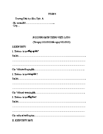 Đề cương ôn tập Tiếng Việt Lớp 5 - Tuần 6 - Năm học 2021-2022 - Trường Tiểu học Hòa Tịnh A