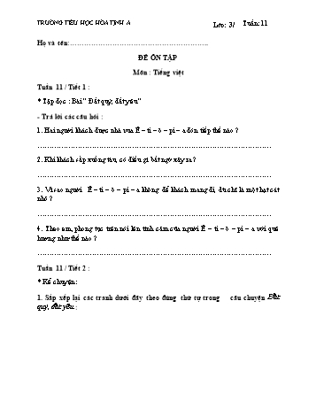 Đề cương ôn tập Toán & Tiếng Việt Lớp 3 - Tuần 11 - Trường Tiểu học Hòa Thịnh A