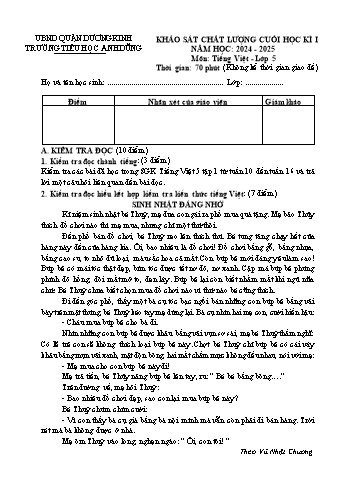 Đề khảo sát chất lượng cuối học kỳ I môn Tiếng Việt Lớp 5 - Năm học 2024-2025 - Trường Tiểu học Anh Dũng