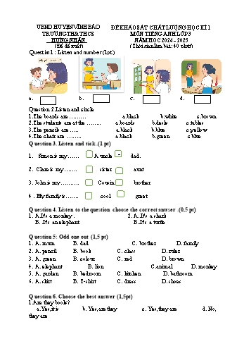 Đề khảo sát chất lượng học kì I môn Tiếng Anh Lớp 3 - Năm học 2024-2025 - Trường TH&THCS Hưng Nhân (Có đáp án + File nghe)