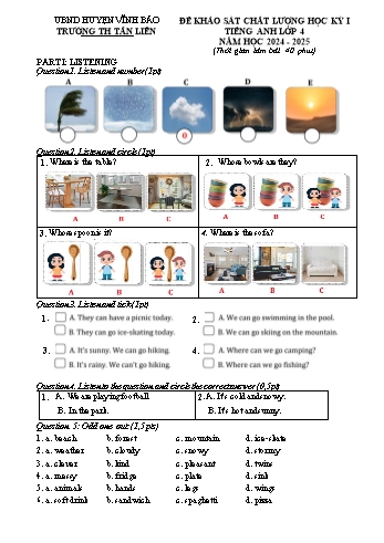 Đề khảo sát chất lượng học kỳ I môn Tiếng Anh Lớp 4 - Năm học 2024-2025 - Trường Tiểu học Tân Liên (Có đáp án + File nghe)