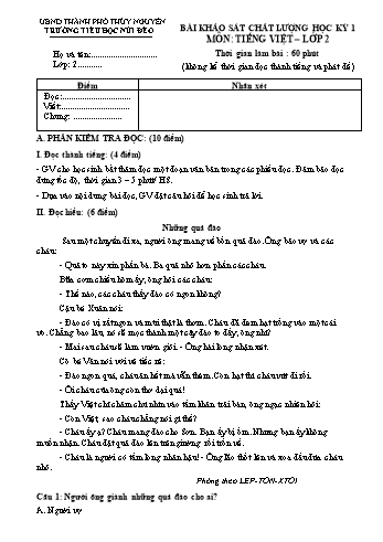 Đề khảo sát chất lượng học kỳ I môn Tiếng Việt Lớp 2 - Năm học 2024-2025 - Trường Tiểu học Núi Đèo (Có đáp án + Ma trận)