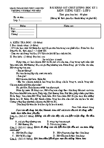 Đề khảo sát chất lượng học kỳ I môn Tiếng Việt Lớp 3 - Năm học 2024-2025 - Trường Tiểu học Núi Đèo (Có đáp án)