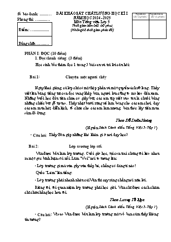 Đề khảo sát chất lượng học kỳ I môn Tiếng Việt Lớp 5 - Năm học 2024-2025 (Có đáp án)