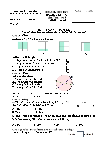 Đề khảo sát chất lượng học kỳ I môn Toán Lớp 3 - Năm học 2024-2025 - Trường Tiểu học Hưng Nhân (Có đáp án + Ma trận)