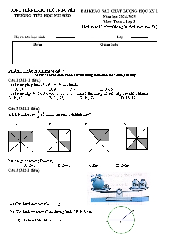 Đề khảo sát chất lượng học kỳ I môn Toán Lớp 3 - Năm học 2024-2025 - Trường Tiểu học Núi Đèo (Có đáp án)