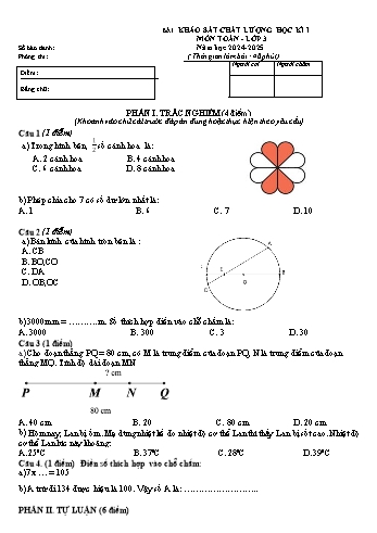 Đề khảo sát chất lượng học kỳ I môn Toán Lớp 3 - Năm học 2024-2025 (Có đáp án)
