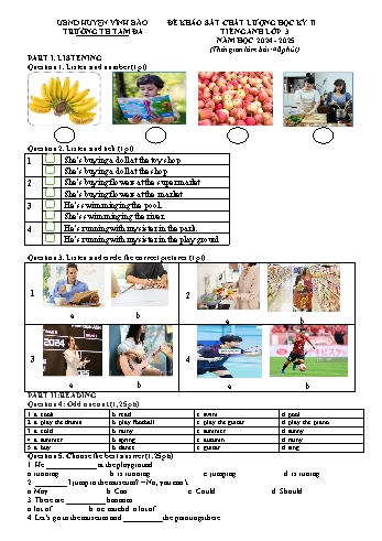 Đề khảo sát chất lượng học kỳ II môn Tiếng Anh Lớp 3 - Năm học 2024-2025 - Trường Tiểu học Tam Đa (Có đáp án + File nghe)
