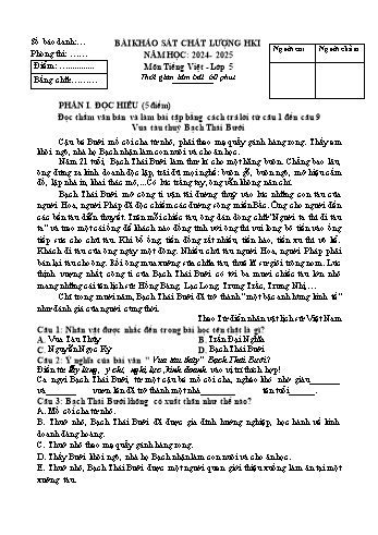 Đề khảo sát cuối học kỳ I môn Toán + Tiếng Việt Lớp 5 - Năm học 2024-2025 - Trường Tiểu học Dũng Tiến (Có đáp án)