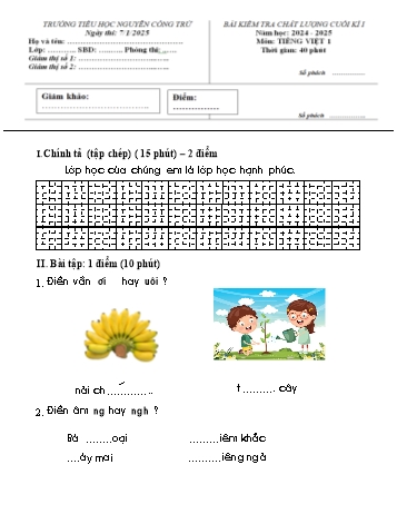 Đề kiểm tra chất lượng cuối học kì I môn Tiếng Việt Lớp 1 - Năm học 2024-2025 - Trường Tiểu học Nguyễn Công Trứ (Có đáp án + Ma trận)