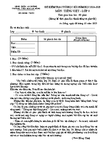 Đề kiểm tra chất lượng cuối học kỳ I môn Tiếng Việt 5 - Năm học 2024-2025 - Trường Tiểu học An Đồng (Có đáp án + Ma trận)