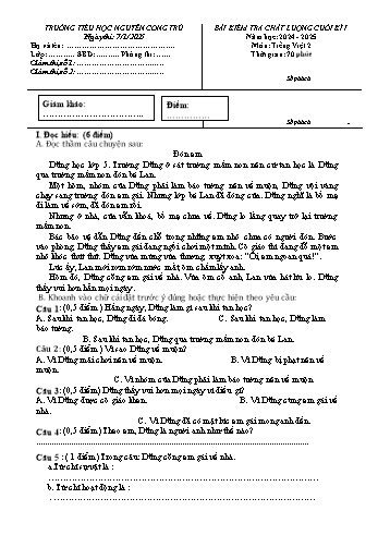 Đề kiểm tra chất lượng cuối học kỳ I môn Tiếng Việt Lớp 2 - Năm học 2024-2025 - Trường Tiểu học Nguyễn Công Trứ (Có đáp án + Ma trận)
