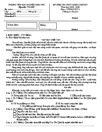 Đề kiểm tra chất lượng cuối học kỳ I môn Tiếng Việt Lớp 4 - Năm học 2024-2025 - Trường Tiểu học Nguyễn Công Trứ (Có đáp án)