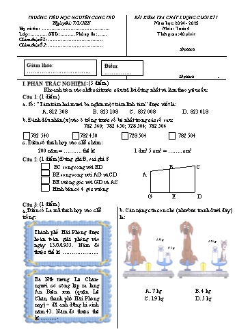 Đề kiểm tra chất lượng cuối học kỳ I môn Toán Lớp 4 - Năm học 2024-2025 - Trường Tiểu học Nguyễn Công Trứ (Có đáp án)