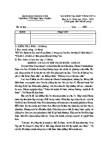 Đề kiểm tra chất lượng học kỳ I môn Tiếng Việt Lớp 4 - Năm học 2024-2025 - Trường Tiểu học Hòa Nghĩa (Có đáp án + Ma trận)