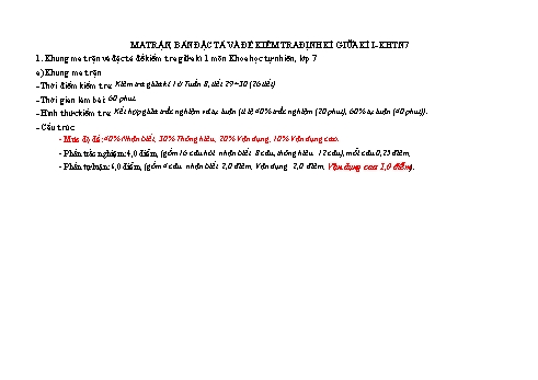 Đề kiểm tra cuối học kì I môn Khoa học tự nhiên 7 Sách Kết nối tri thức (Có đáp án + Ma trận)